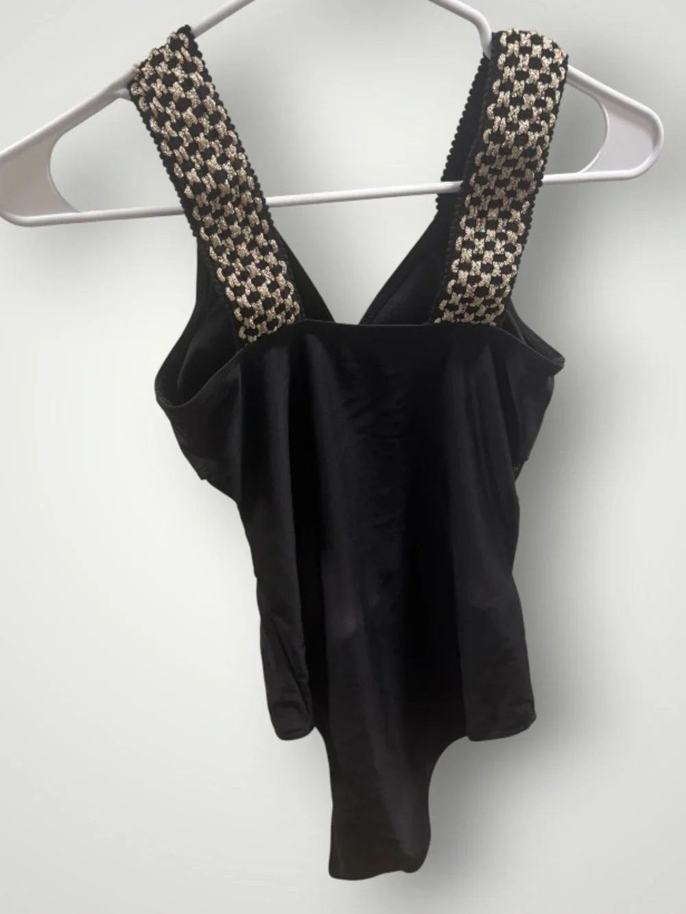 One Piece Mesh Midsection Crisscross Front and Braided Detail Straps Black S